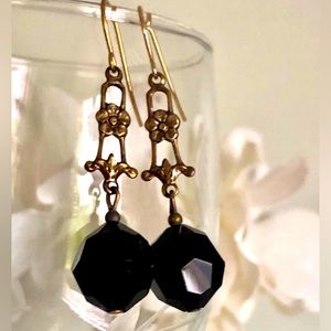 Black Faceted Bead Drop Earrings
